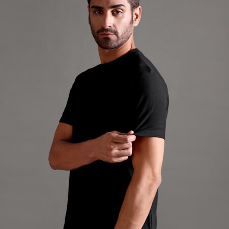Honeycomb Waffle Textured Crew Neck - Black - Image 4