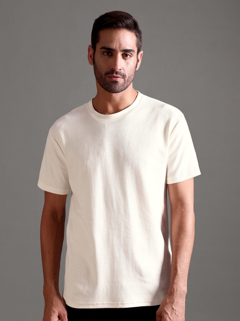 Eyelet Waffle Textured Crew Neck - Off White