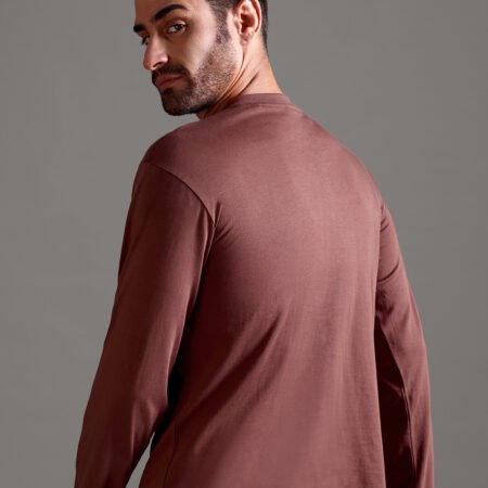 100% Pure Supima Cotton Henley Full Sleeve - Rust (Deep Maroon) - Image 3
