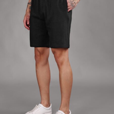 Ribbed Cotton Shorts with Zip Pocket - Black (350 GSM - Heavy)