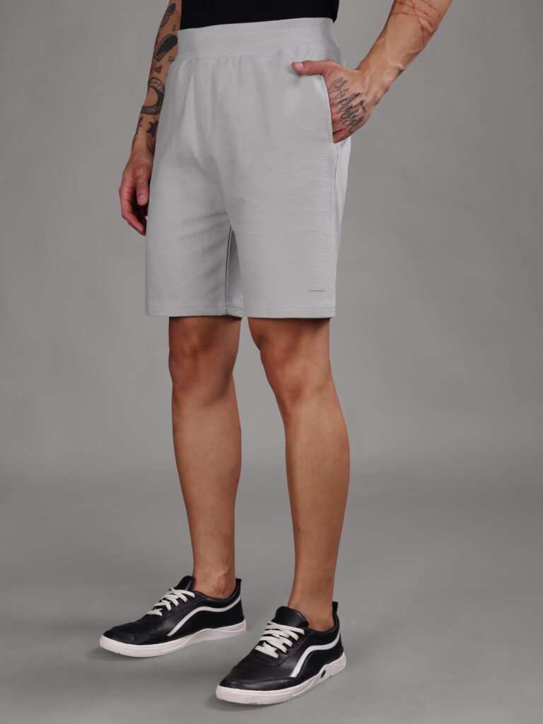 Ribbed Cotton Shorts with Zip Pocket - Grey (350 GSM - Heavy)