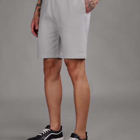 Ribbed Cotton Shorts with Zip Pocket - Grey (350 GSM - Heavy) - Image 1