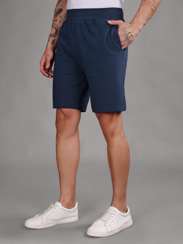 Ribbed Cotton Shorts with Zip Pocket - Navy Blue (350 GSM - Heavy)