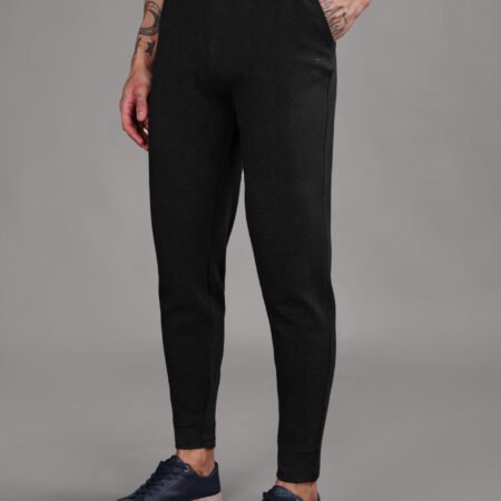 Ribbed Cotton Track Pant with Zip Pocket - Black (350 GSM - Heavy)