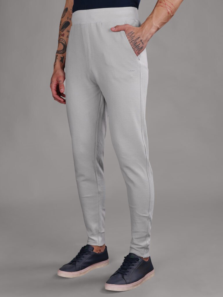 Ribbed Cotton Track Pant with Zip Pocket - Grey (350 GSM - Heavy)