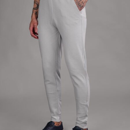 Ribbed Cotton Track Pant with Zip Pocket - Grey (350 GSM - Heavy)