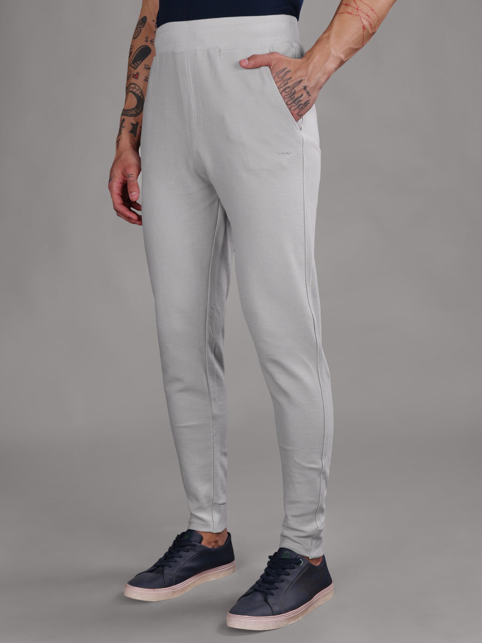 Ribbed Cotton Track Pant with Zip Pocket - Grey (350 GSM - Heavy) - Image 1