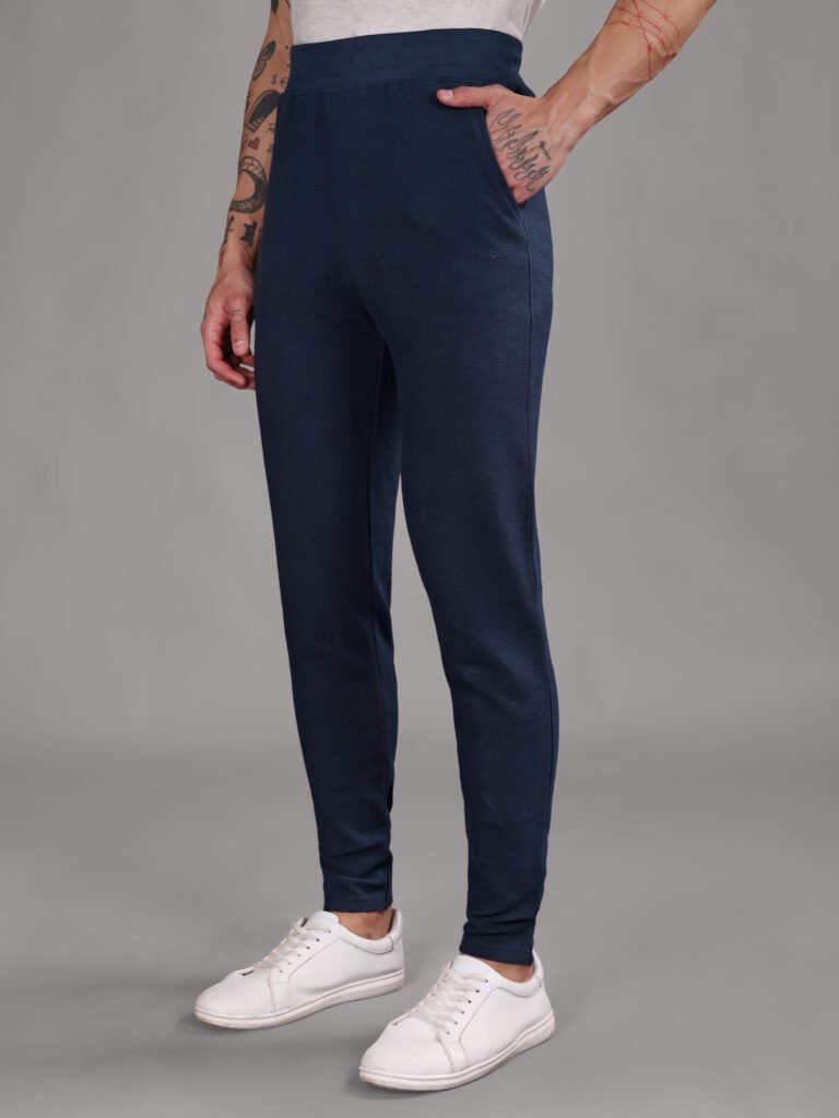 Ribbed Cotton Track Pant with Zip Pocket - Navy Blue (350 GSM - Heavy)