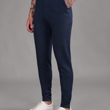 Ribbed Cotton Track Pant with Zip Pocket - Navy Blue (350 GSM - Heavy)