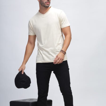 100% Pure Supima Cotton V Neck - Beach (Beige) - Image 3