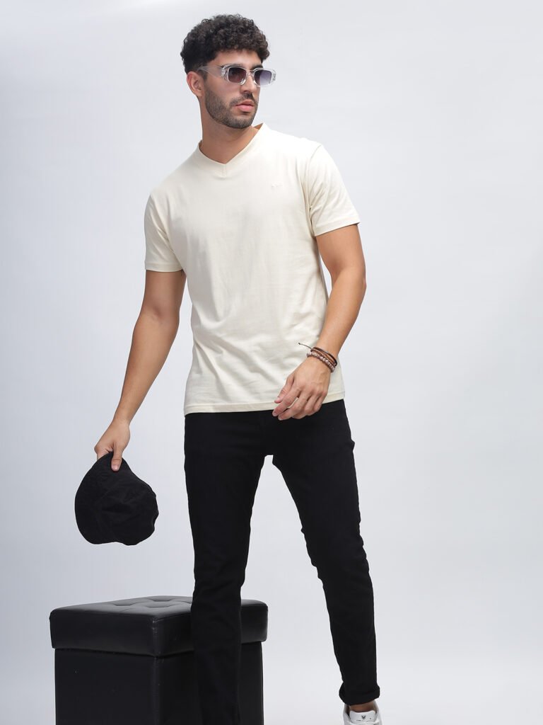 100% Pure Supima Cotton V Neck - Beach (Beige)