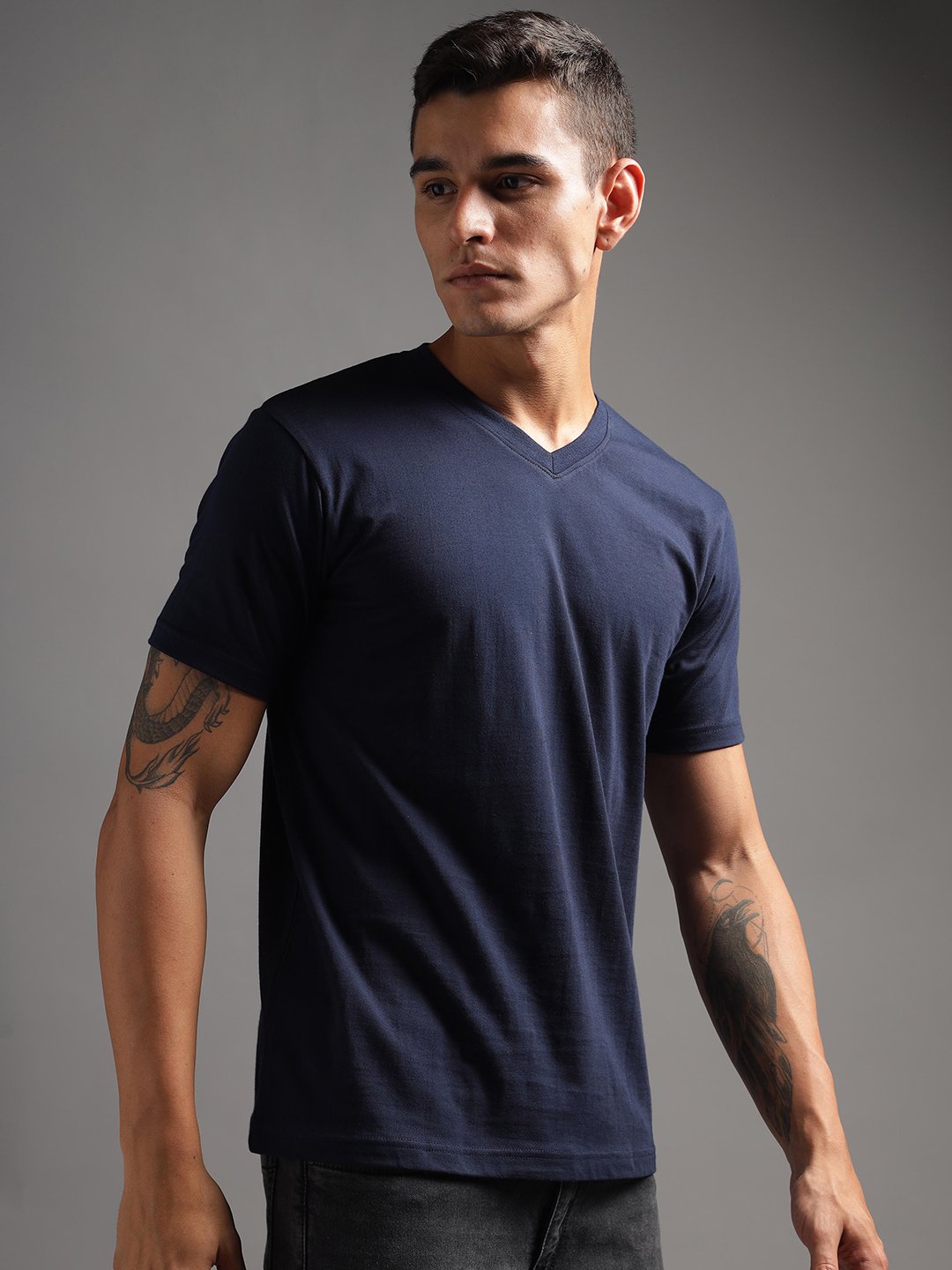 100% Pure Supima Cotton V Neck - Night Fall (Navy) - Image 3