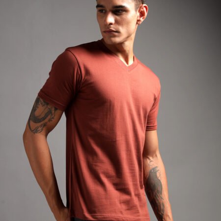 100% Pure Supima Cotton V Neck - Rust (Deep Maroon) - Image 3