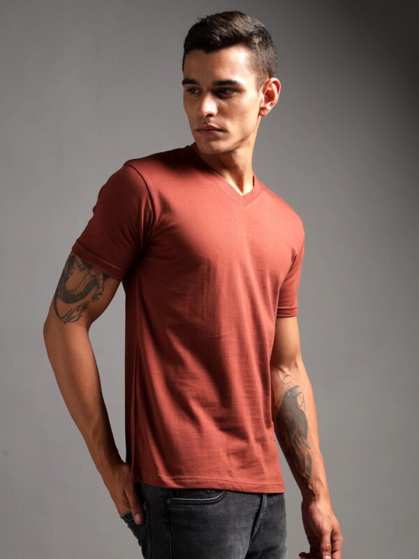 100% Pure Supima Cotton V Neck - Rust (Deep Maroon)