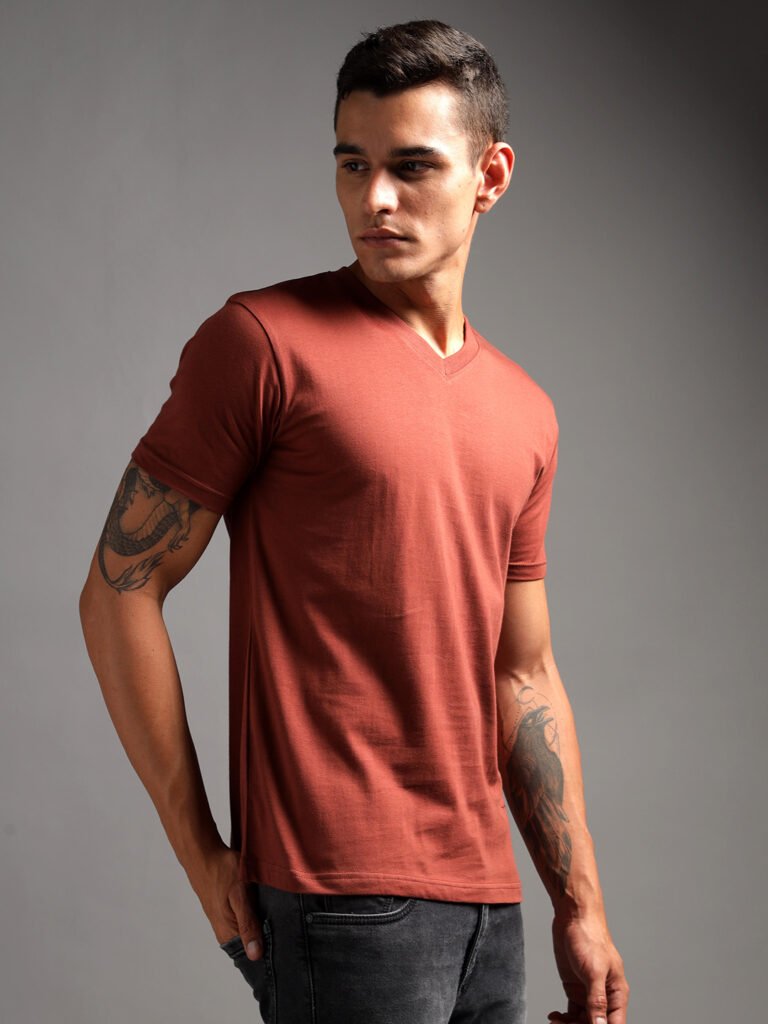 100% Pure Supima Cotton V Neck - Rust (Deep Maroon)