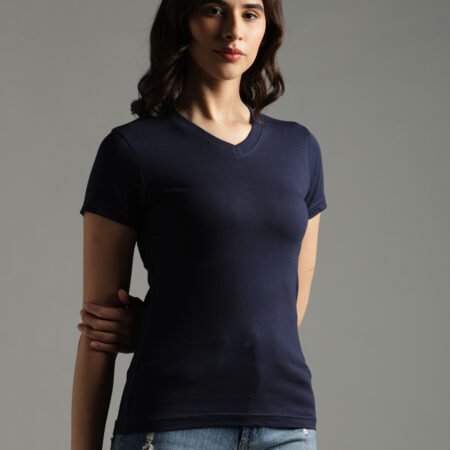 100% Pure Supima Cotton V Neck - Night Fall (Navy) (W) - Image 3