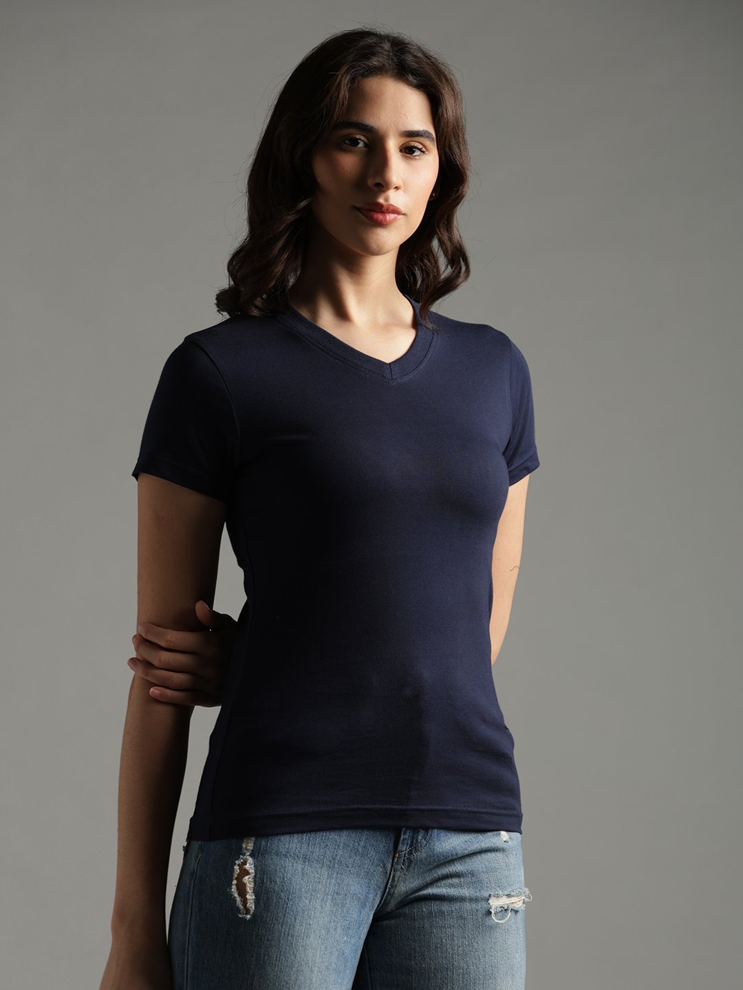 100% Pure Supima Cotton V Neck - Night Fall (Navy) (W) - Image 3