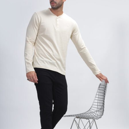 100% Pure Supima Cotton Henley Full Sleeve - Beach (Beige) - Image 3