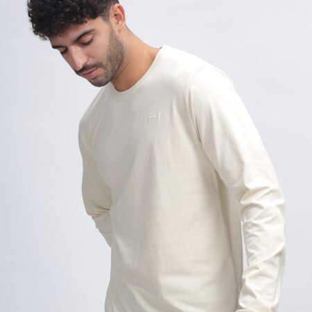 100% Pure Supima Cotton Crew Neck Full Sleeve - Beach (Beige) - Image 3