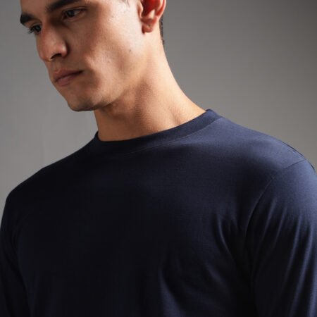 100% Pure Supima Cotton Crew Neck Full Sleeve - Night Fall (Navy) - Image 3