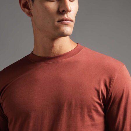 100% Pure Supima Cotton Crew Neck Full Sleeve - Rust (Deep Maroon) - Image 3