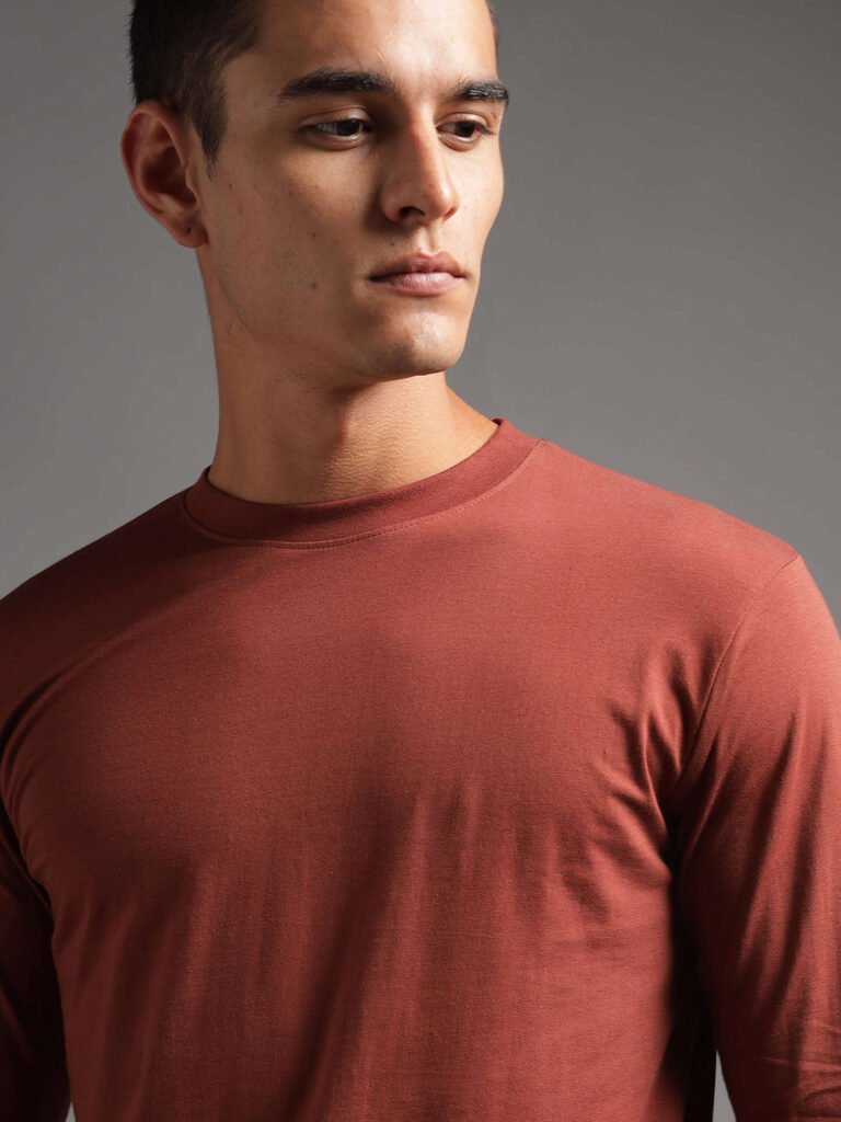 100% Pure Supima Cotton Crew Neck Full Sleeve - Rust (Deep Maroon)