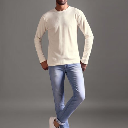 Eyelet Waffle Textured Crew Neck Full Sleeve - Off White - Image 5