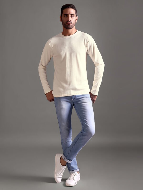 Eyelet Waffle Textured Crew Neck Full Sleeve - Off White