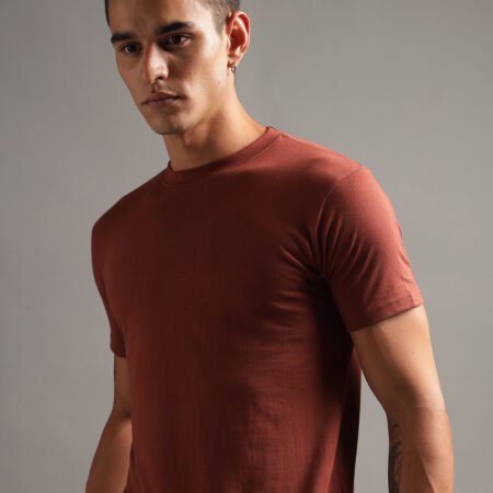100% Pure Supima Cotton Crew Neck - Rust (Deep Maroon) - Image 4