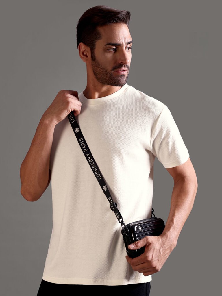 Eyelet Waffle Textured Crew Neck - Off White