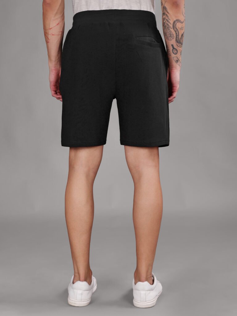 Ribbed Cotton Shorts with Zip Pocket - Black (350 GSM - Heavy)