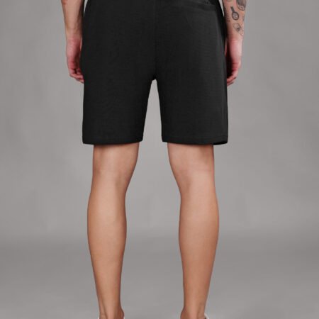 Ribbed Cotton Shorts with Zip Pocket - Black (350 GSM - Heavy) - Image 5