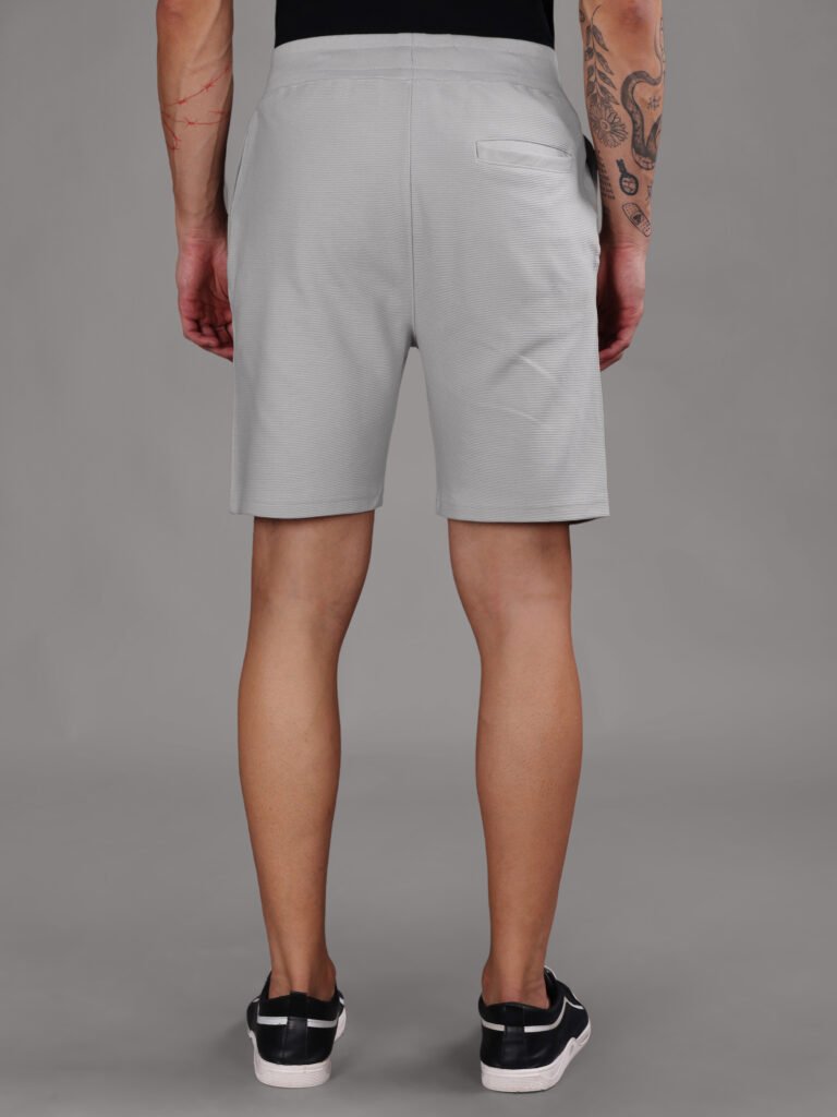 Ribbed Cotton Shorts with Zip Pocket - Grey (350 GSM - Heavy)