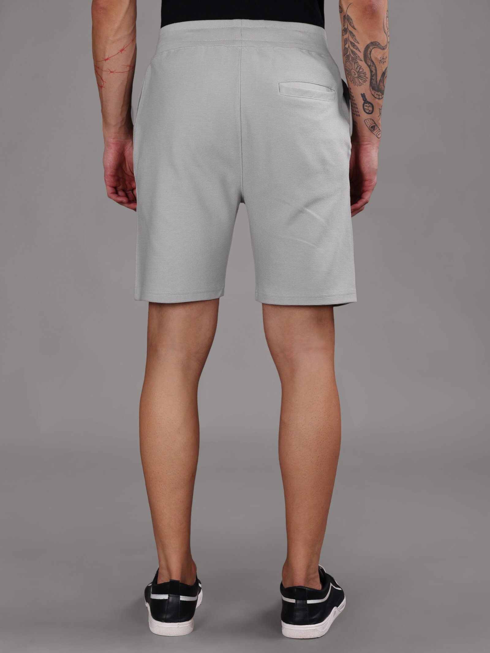 Ribbed Cotton Shorts with Zip Pocket - Grey (350 GSM - Heavy) - Image 5