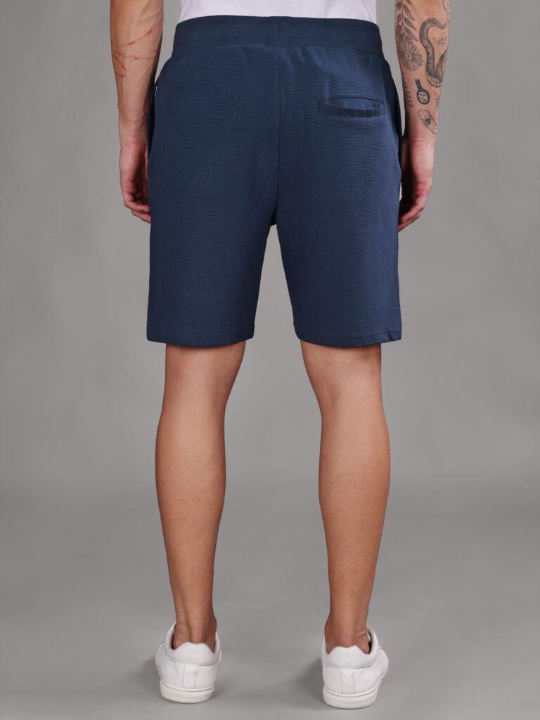 Ribbed Cotton Shorts with Zip Pocket - Navy Blue (350 GSM - Heavy)