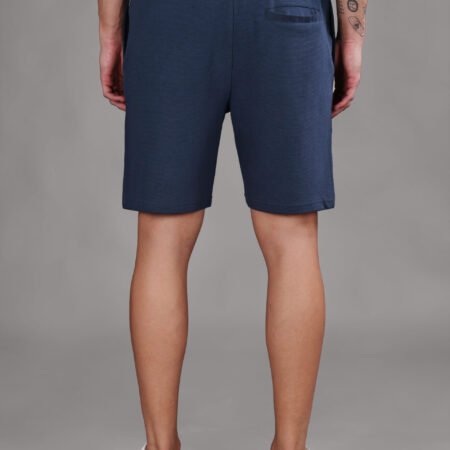 Ribbed Cotton Shorts with Zip Pocket - Navy Blue (350 GSM - Heavy) - Image 3