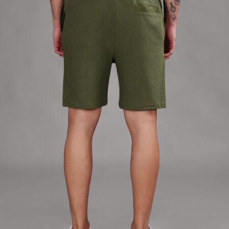 Ribbed Cotton Shorts with Zip Pocket - Olive Green (350 GSM - Heavy) - Image 4