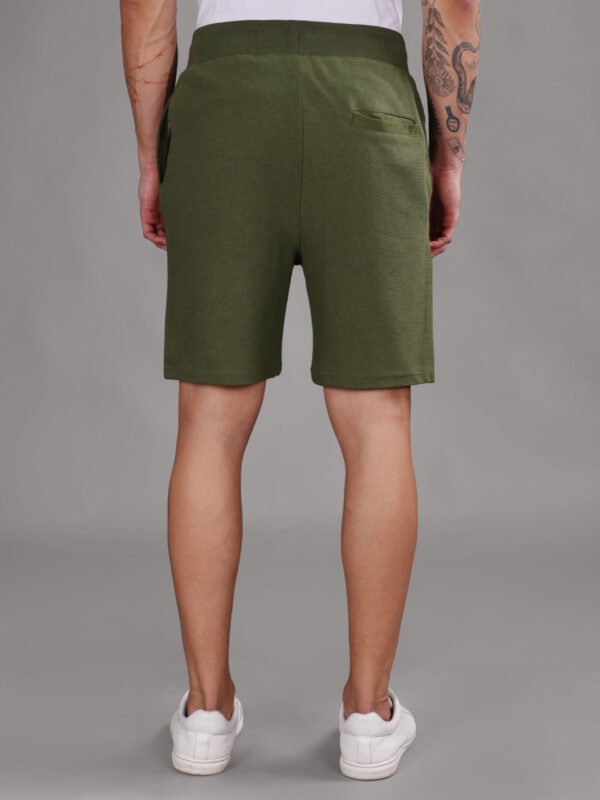 Ribbed Cotton Shorts with Zip Pocket - Olive Green (350 GSM - Heavy)