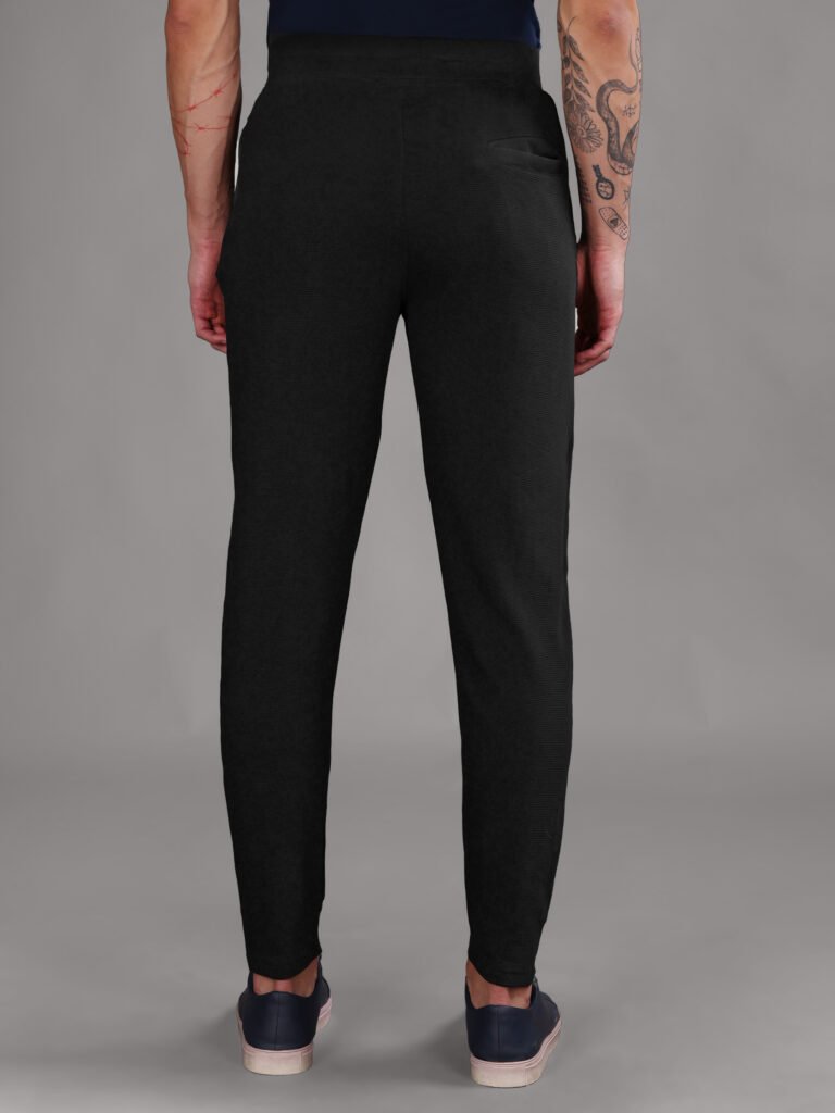 Ribbed Cotton Track Pant with Zip Pocket - Black (350 GSM - Heavy)