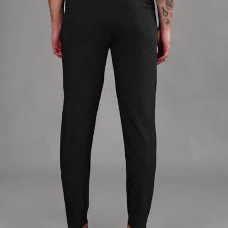 Ribbed Cotton Track Pant with Zip Pocket - Black (350 GSM - Heavy) - Image 3