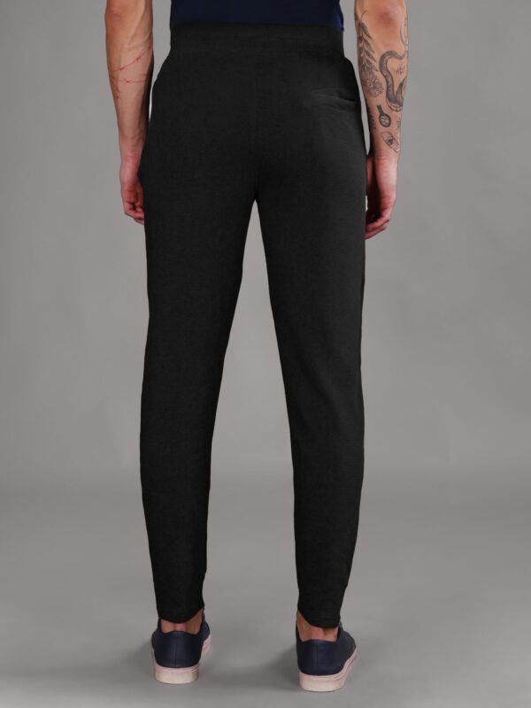 Ribbed Cotton Track Pant with Zip Pocket - Black (350 GSM - Heavy)