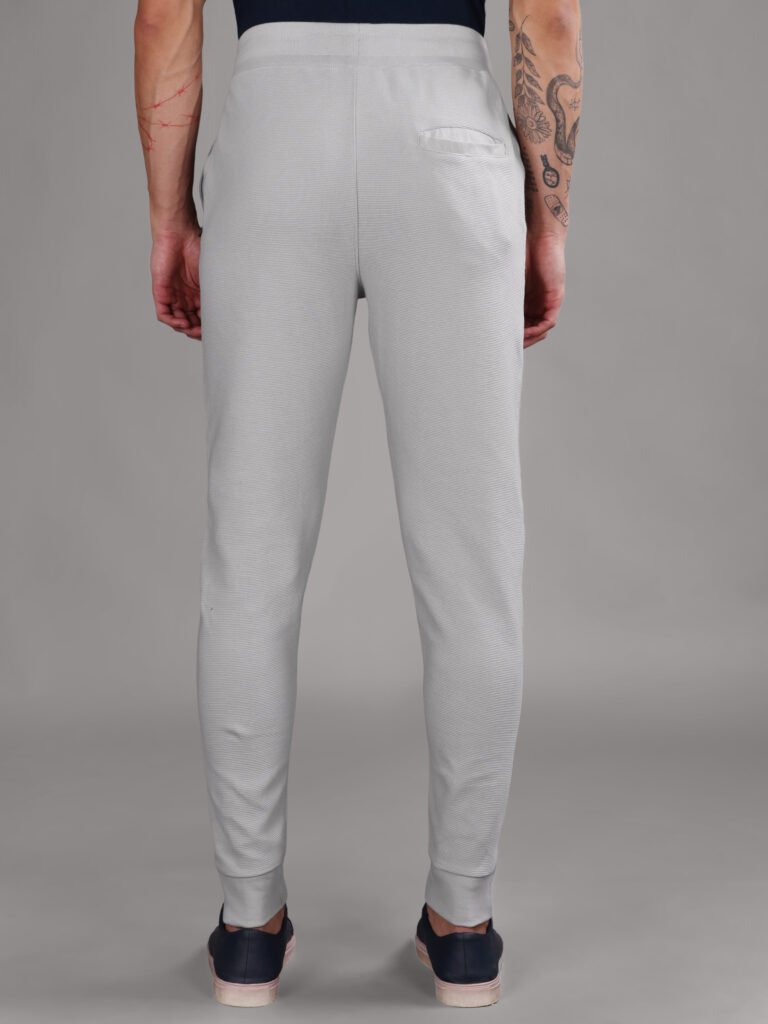Ribbed Cotton Track Pant with Zip Pocket - Grey (350 GSM - Heavy)