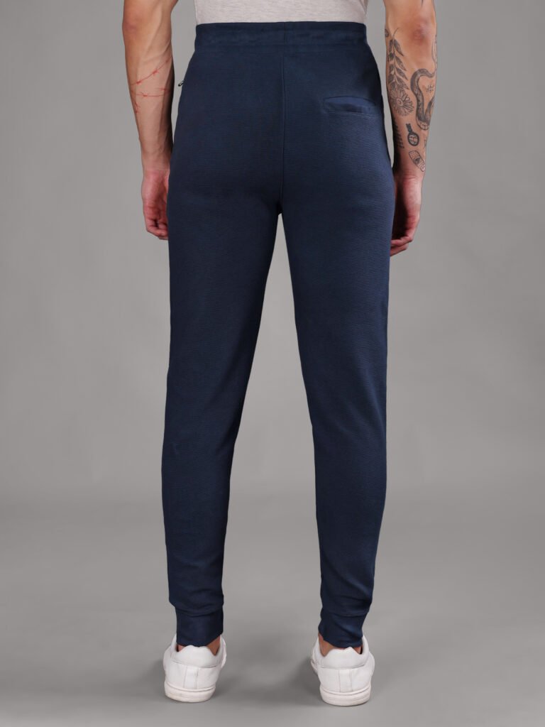 Ribbed Cotton Track Pant with Zip Pocket - Navy Blue (350 GSM - Heavy)