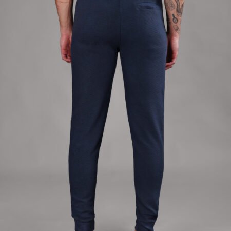 Ribbed Cotton Track Pant with Zip Pocket - Navy Blue (350 GSM - Heavy) - Image 3