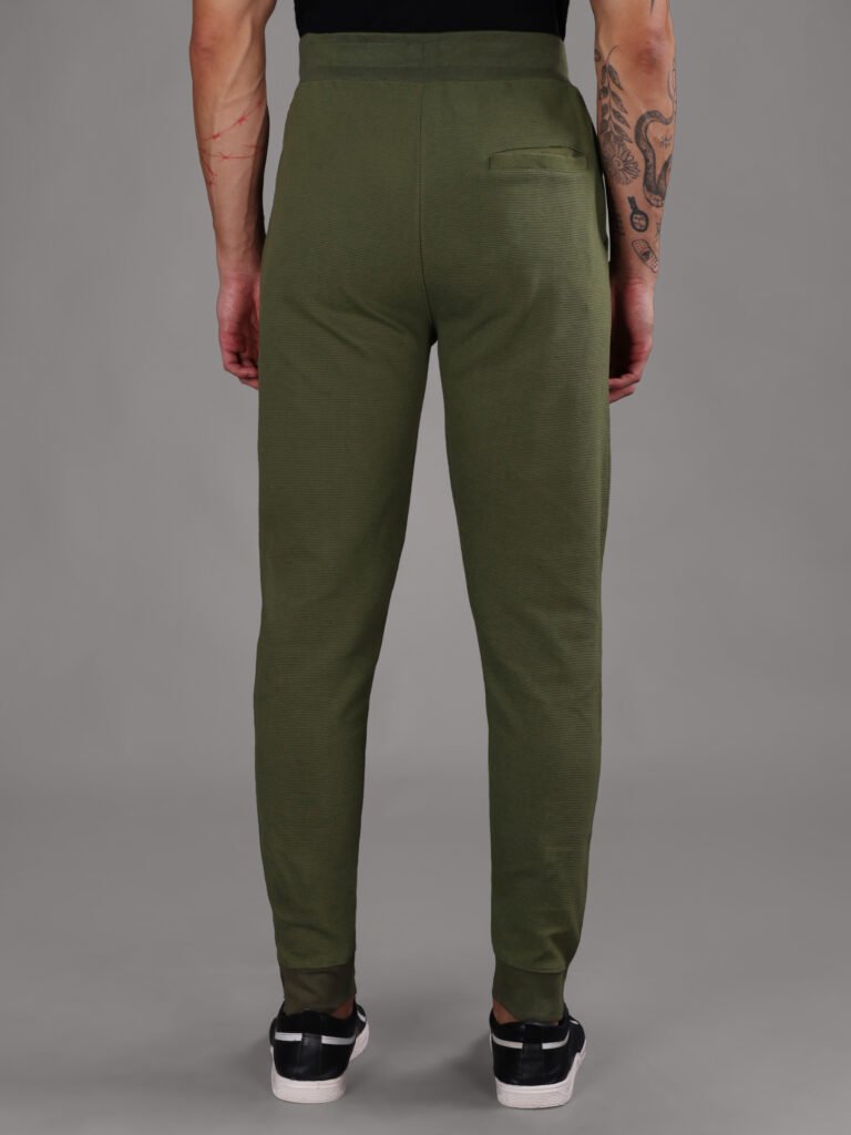 Ribbed Cotton Track Pant with Zip Pocket - Olive Green (350 GSM - Heavy)