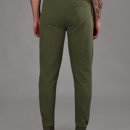 Ribbed Cotton Track Pant with Zip Pocket - Olive Green (350 GSM - Heavy) - Image 6