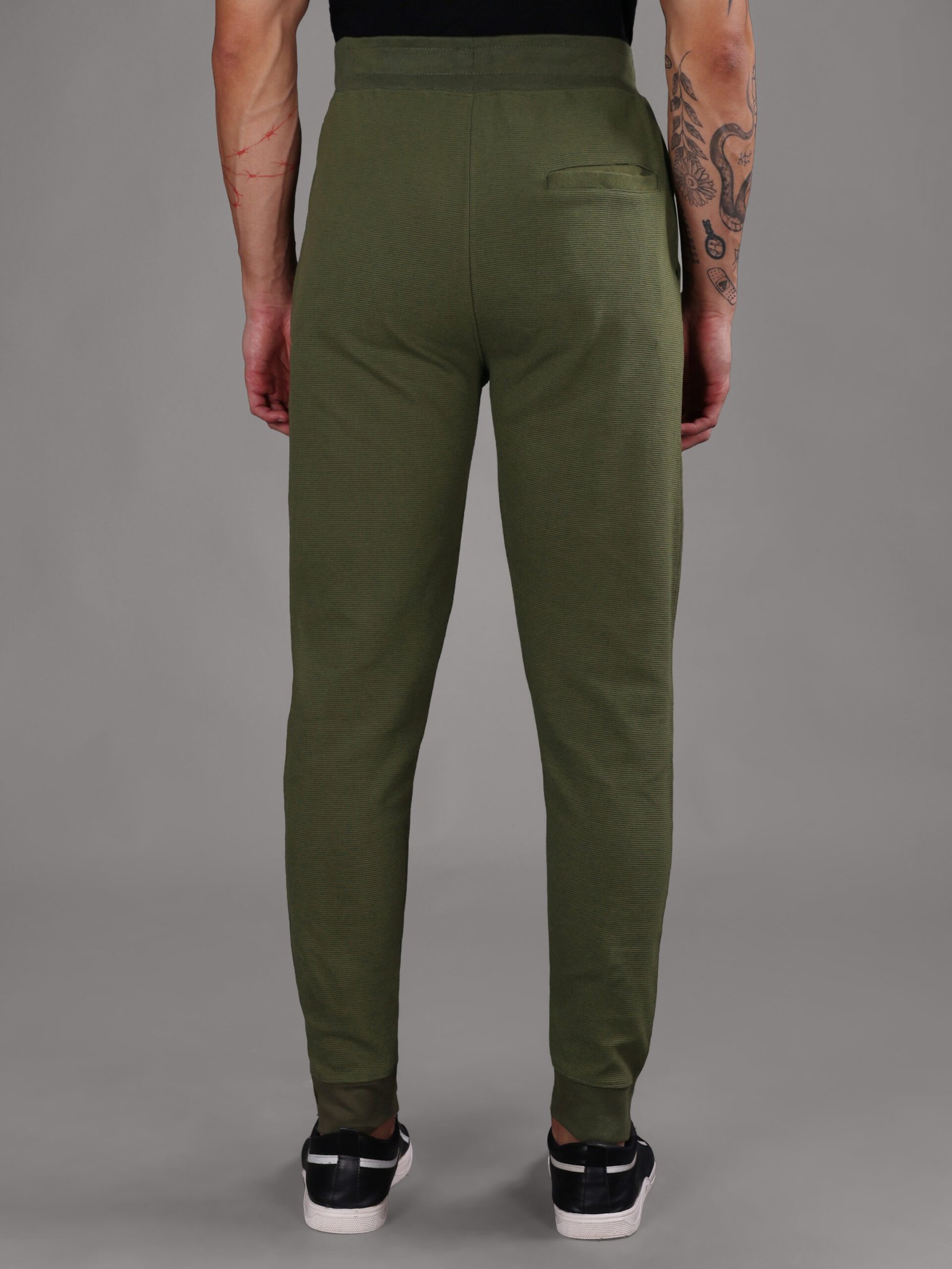 Ribbed Cotton Track Pant with Zip Pocket - Olive Green (350 GSM - Heavy) - Image 6