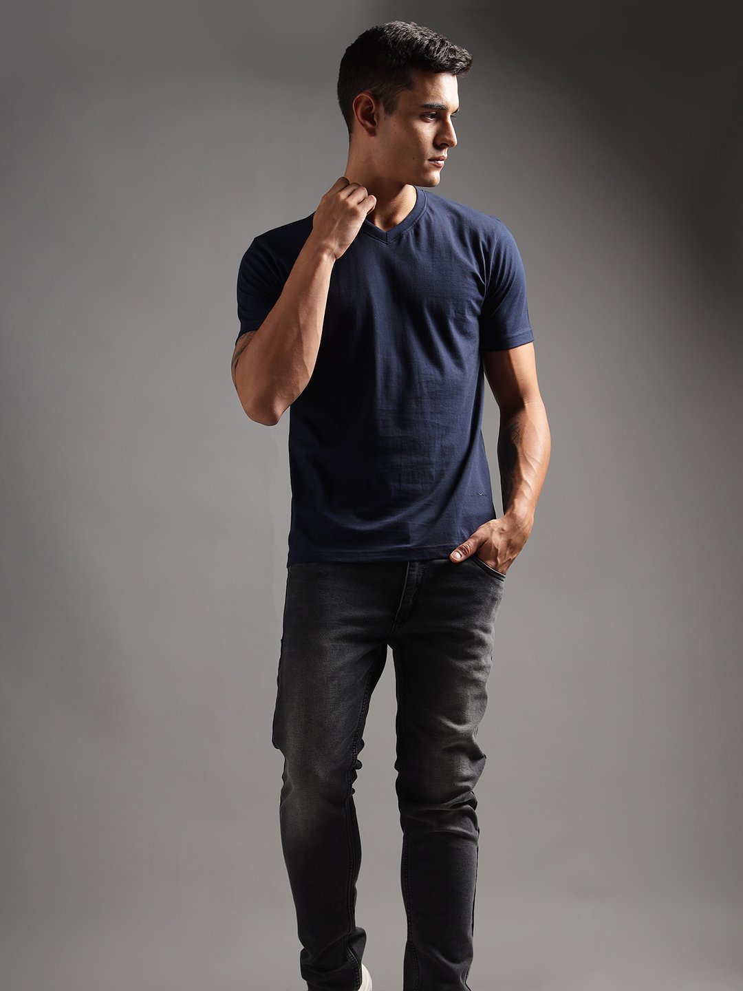 100% Pure Supima Cotton V Neck - Night Fall (Navy) - Image 4