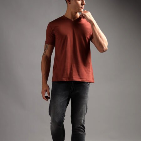 100% Pure Supima Cotton V Neck - Rust (Deep Maroon) - Image 4