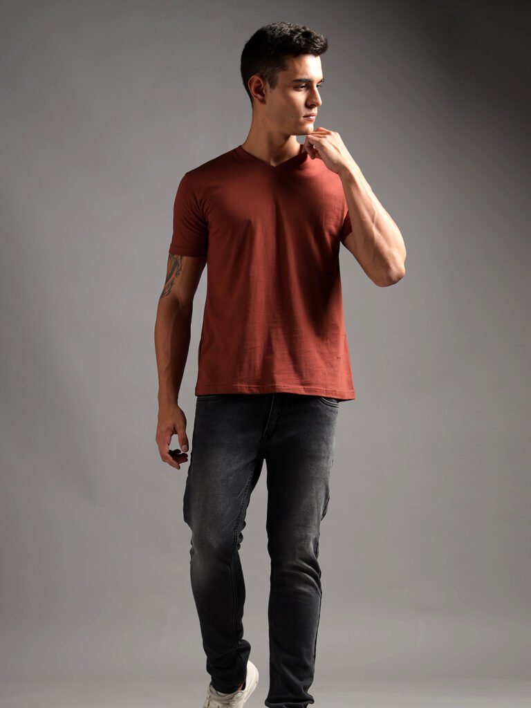 100% Pure Supima Cotton V Neck - Rust (Deep Maroon)